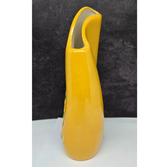 Yellow Ceramic Vase with Hand Painted Dogwood Flowers, 1973, Modern, 7.5" Tall - Picture 4 of 8